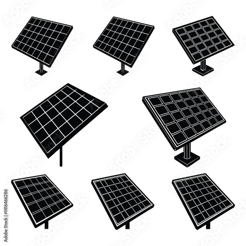 Modern solar panel silhouette vector icon illustration on white background .
