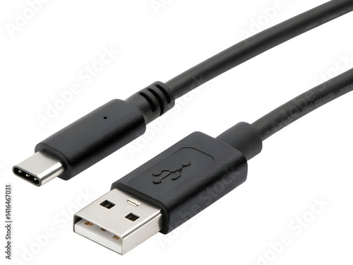 usb cable on white background. Type-c port USB connector replacing type A micro and mini USB. Flat black usb types port plug in cables set with realistic connectors.Usb icon vector sign symbol for des