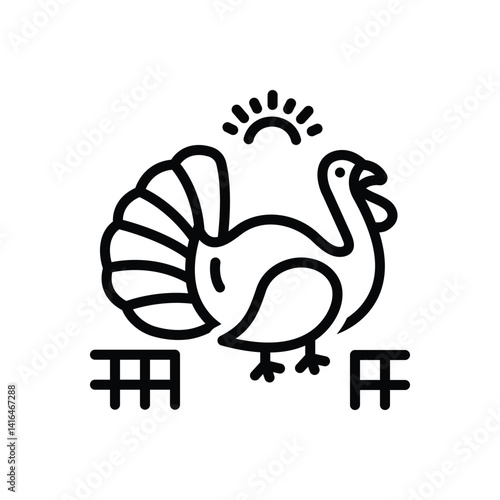 Black line icon for turkey farm