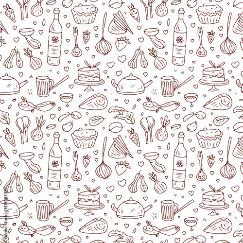  HanSet of hand drawn whimsical illustrations of food and drinks. Doodle drawings of italian and french food, cocktails, flowers and decor. Coquette lind drawn food, candles, drinks and decor doodles.