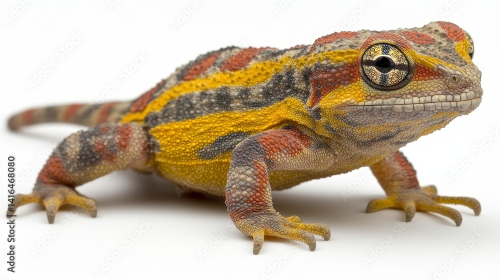 Obraz premium Detailed portrayal of colorful ocellated gecko, vibrant skin patterns, intricate details, exotic reptile, wildlife photography, nature close up, eye catching pattern