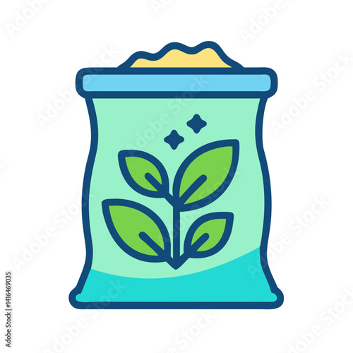 Fertilizer bag with leaves , green and blue icon 
