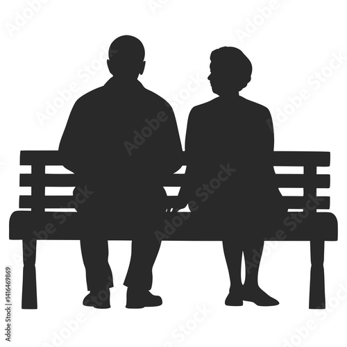 grandparents sitting on a bench silhouette vector illustration isolated on white background