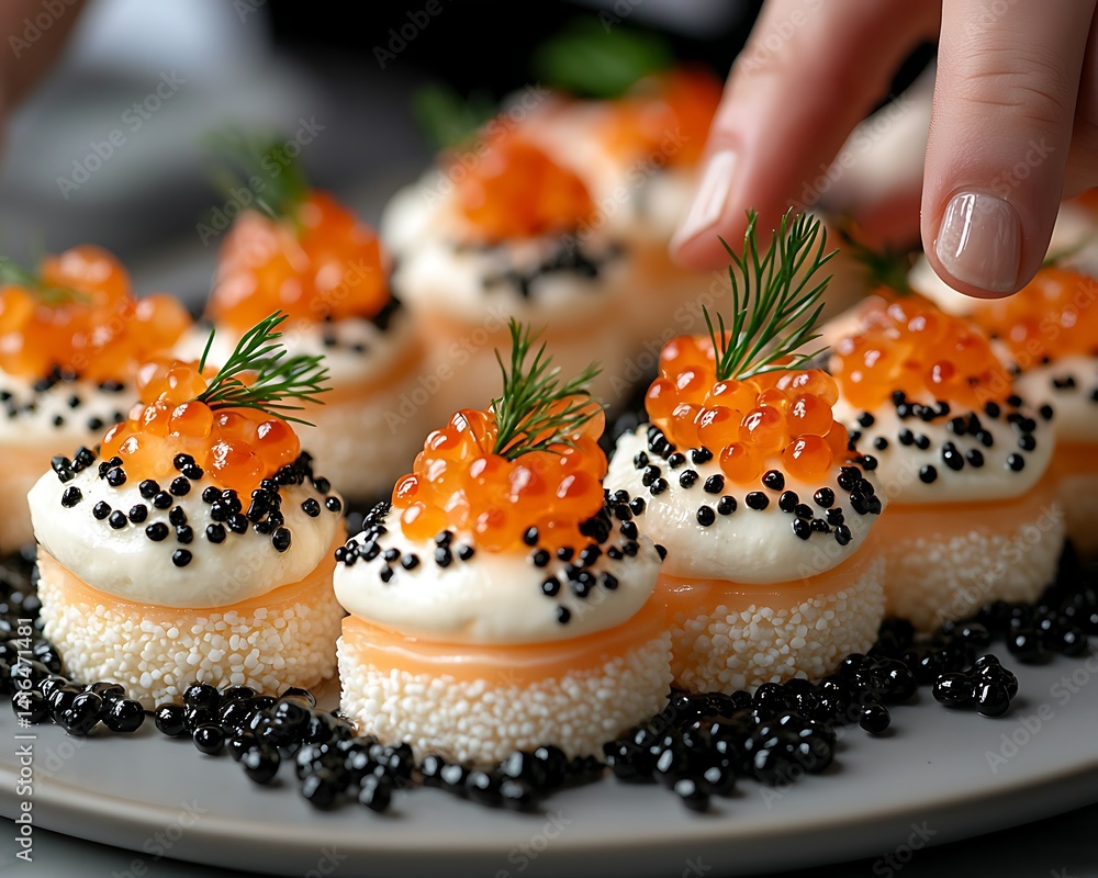 Elegant Salmon Roe Canapés Appetizer Platter Elegant Salmon Roe Canapés Appetizer Platter