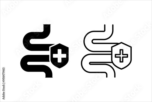 Intestine line with shield icon stock illustration icon set. vector illustration, pictogram isolated on white background. color editable