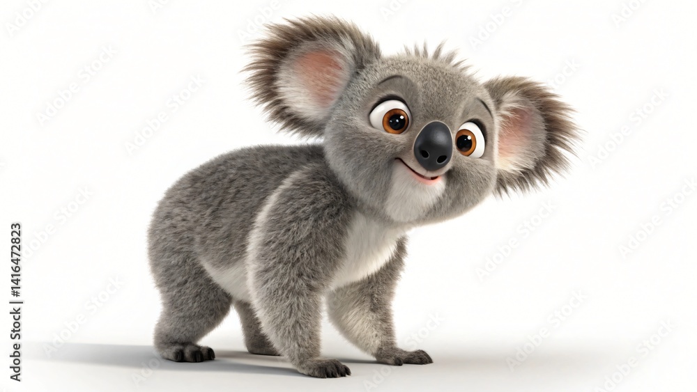 Fototapeta premium Adorable Cartoon Koala Bear Cub 3D Rendered Cute Animal White Background