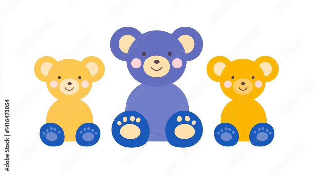 Three pixelated bears in blue and yellow colors, adorable animal illustration great for childrens products and decoration with pixel style illustration art Three pixelated bears in blue and yellow colors, adorable animal illustration great for childrens products and decoration with pixel style illustration art