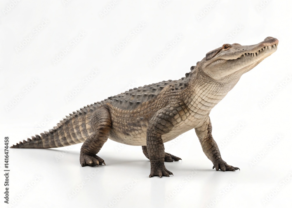Naklejka premium Young American Alligator Walking on White Background Reptile Wildlife Photography