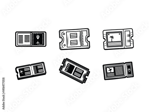 Travel ticket vector icons silhouette isolated on white background