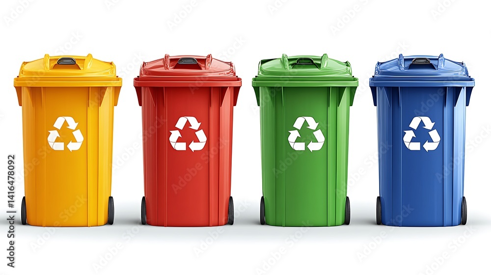 4 vector illustrations of trash cans with recycling signs on a white background 4 vector illustrations of trash cans with recycling signs on a white background