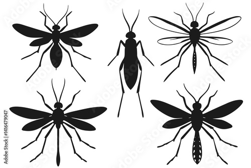 set of Mosquito vector silhouette illustration isolated on white background
