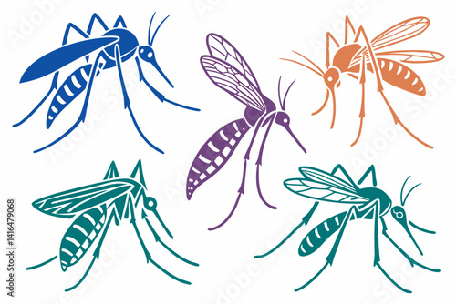 set of Mosquito vector silhouette illustration isolated on white background