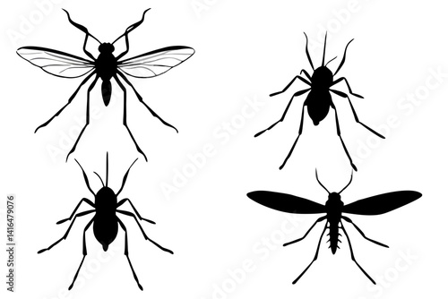 set of Mosquito vector silhouette illustration isolated on white background