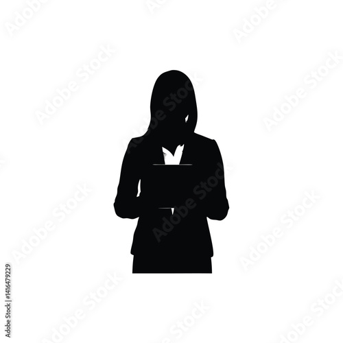Professional woman adjusting blazer silhouette vector