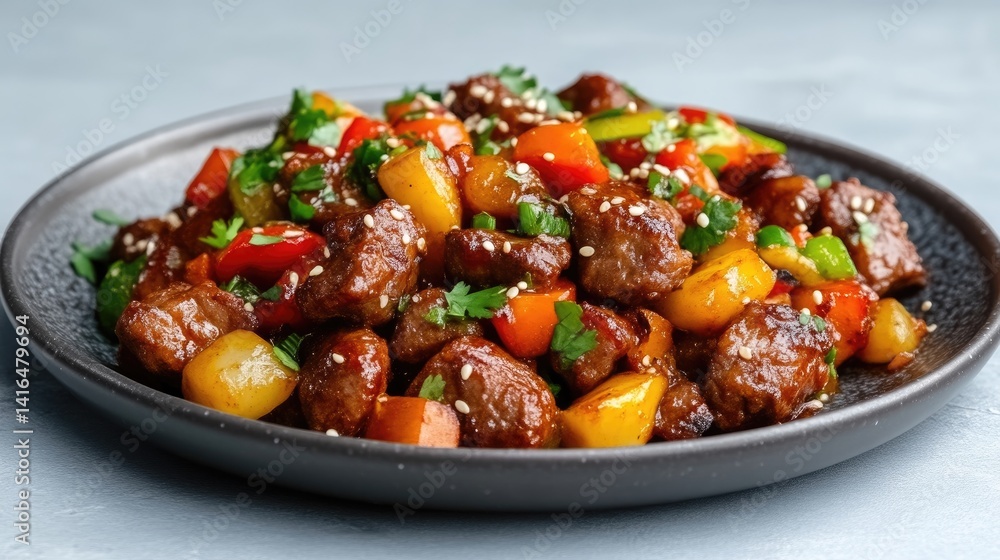Hearty stir-fry with beef and colorful vegetables Hearty stir-fry with beef and colorful vegetables