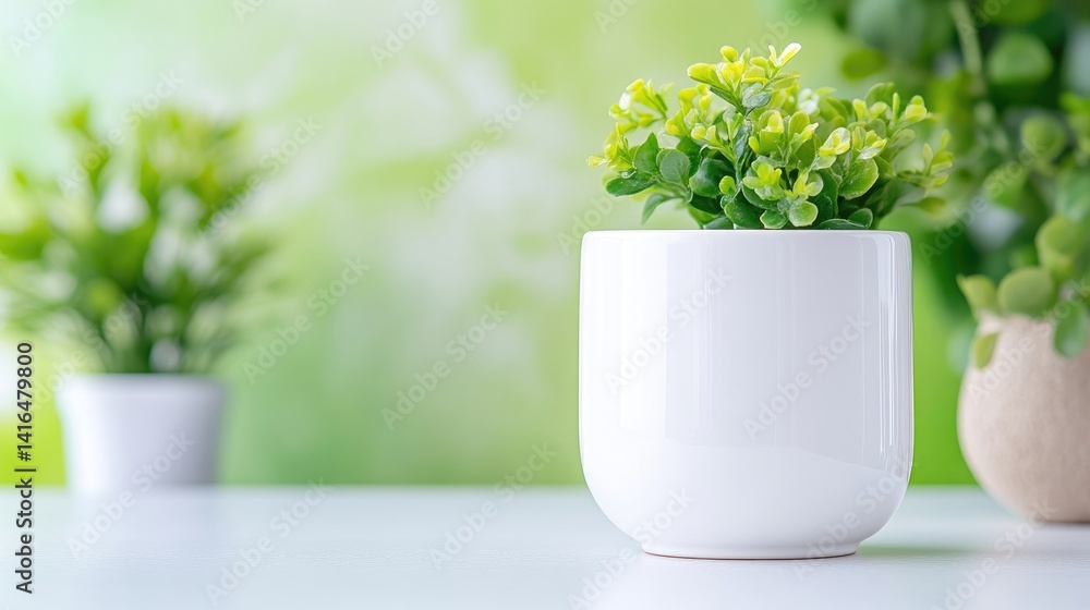 Fresh greenery in a white pot Fresh greenery in a white pot