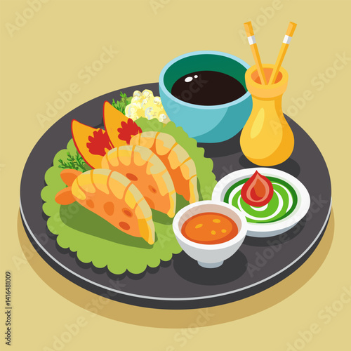 Delicious Shrimp Dish with Dipping Sauces . Thai Cuisine