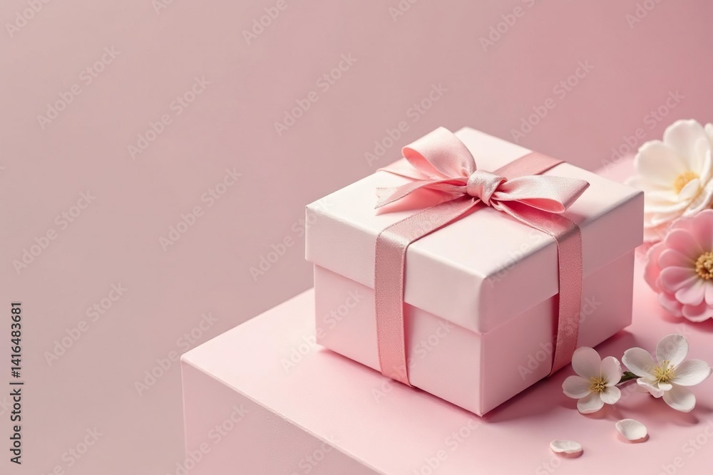 Fototapeta premium Subtle pastel gift boxes, small floral accents, soft color palette, illustration, floral, seamless