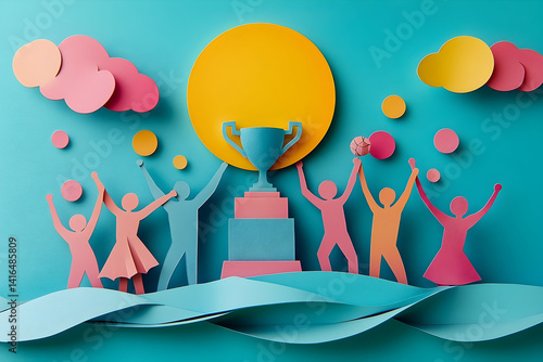 Colorful paper cutouts celebrate a victory.