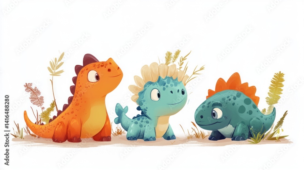 Obraz premium Cute cartoon dinosaurs in a row (3)