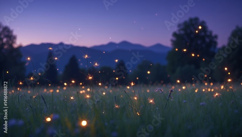 Fototapeta Naklejka Na Ścianę i Meble -  Firefly in Field at Twilight