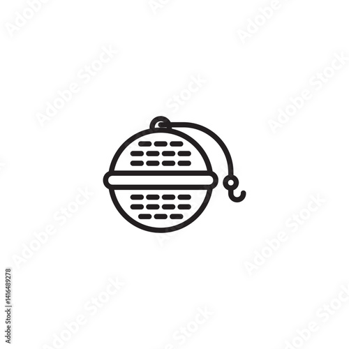A spherical tea infuser with small holes, a clasp in the middle, and a chain with a hook for steeping loose leaf tea.