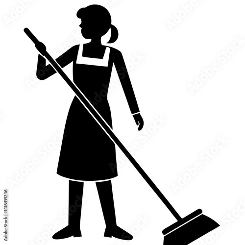 House cleaning person vector silhouette illustration isolated on white background