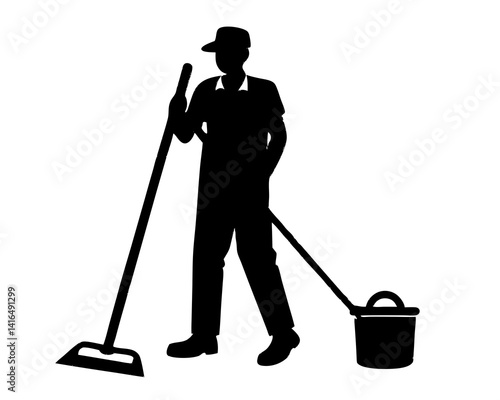 House cleaning person vector silhouette illustration isolated on white background