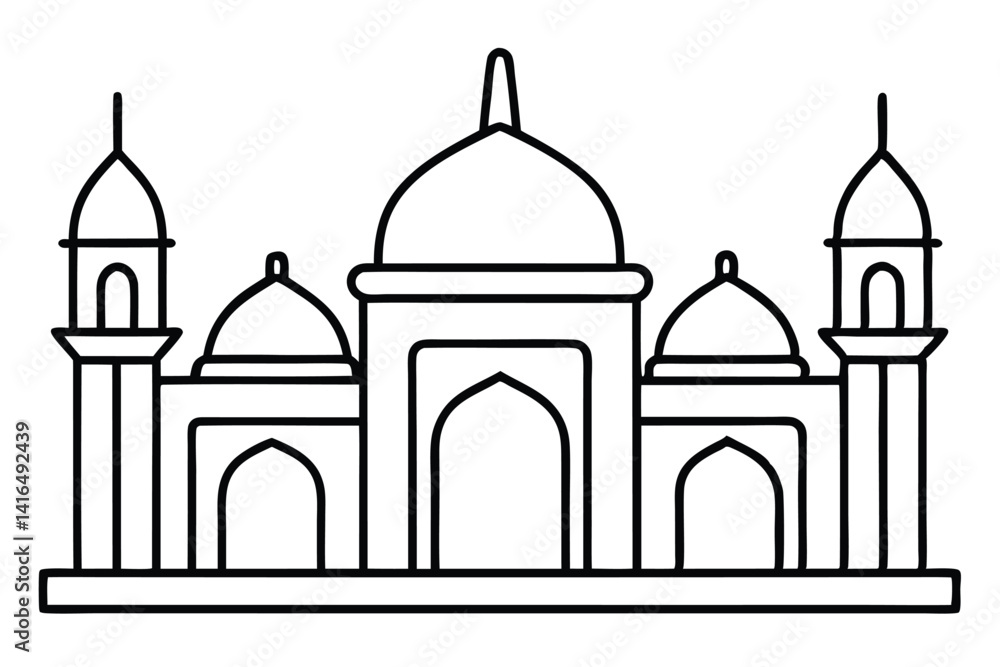 Mosque line art vector icon isolated on white background Mosque line art vector icon isolated on white background