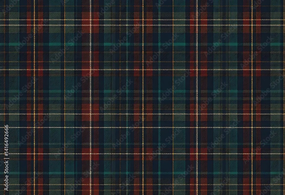 Elegant Plaid Pattern: Dark Teal, Red, and Gold Hues Elegant Plaid Pattern: Dark Teal, Red, and Gold Hues