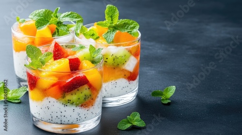 Fresh fruit parfaits in glass cups