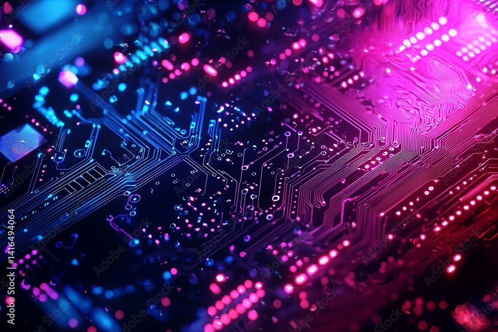 Colorful abstract circuit board design showcasing intricate patterns and glowing lights, ideal for technology, innovation, and digital themes in visuals. Colorful abstract circuit board design showcasing intricate patterns and glowing lights, ideal for technology, innovation, and digital themes in visuals.