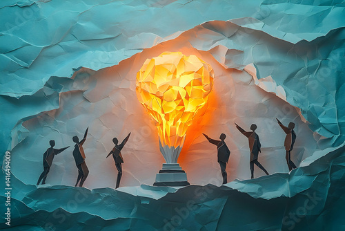 Illuminated ideas emerge from crumpled paper.