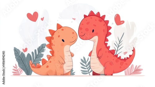 Fototapeta Naklejka Na Ścianę i Meble -  Cute dinosaur couple in love