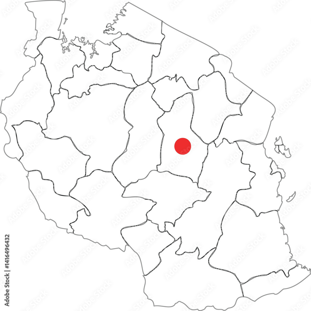 Obraz premium Tanzania Political Outline Map with Capital City Marked