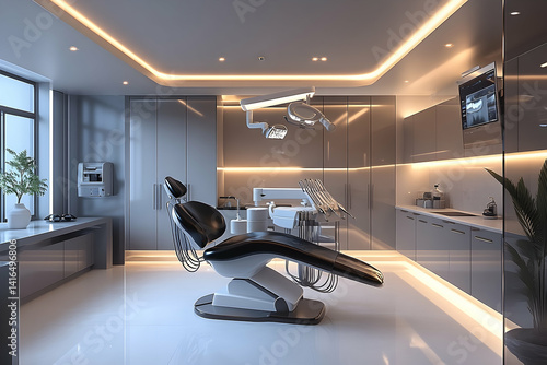 Modern dental office interior design featuring sleek furnishings.