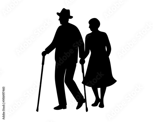 Grandparents vector silhouette illustration isolated on white background