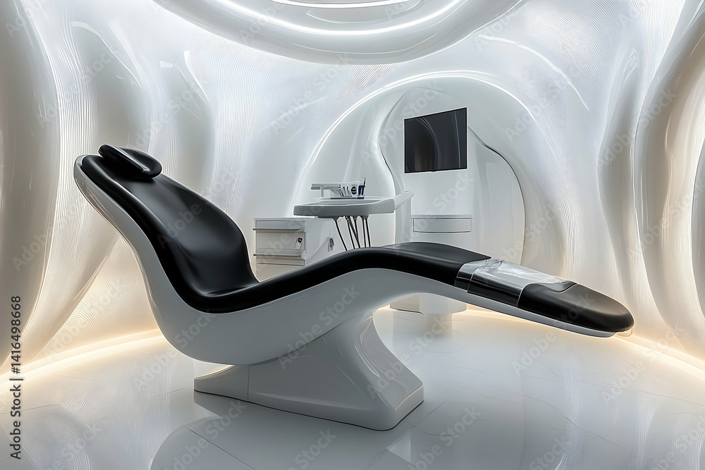 Modern dental treatment room with futuristic design. Modern dental treatment room with futuristic design.