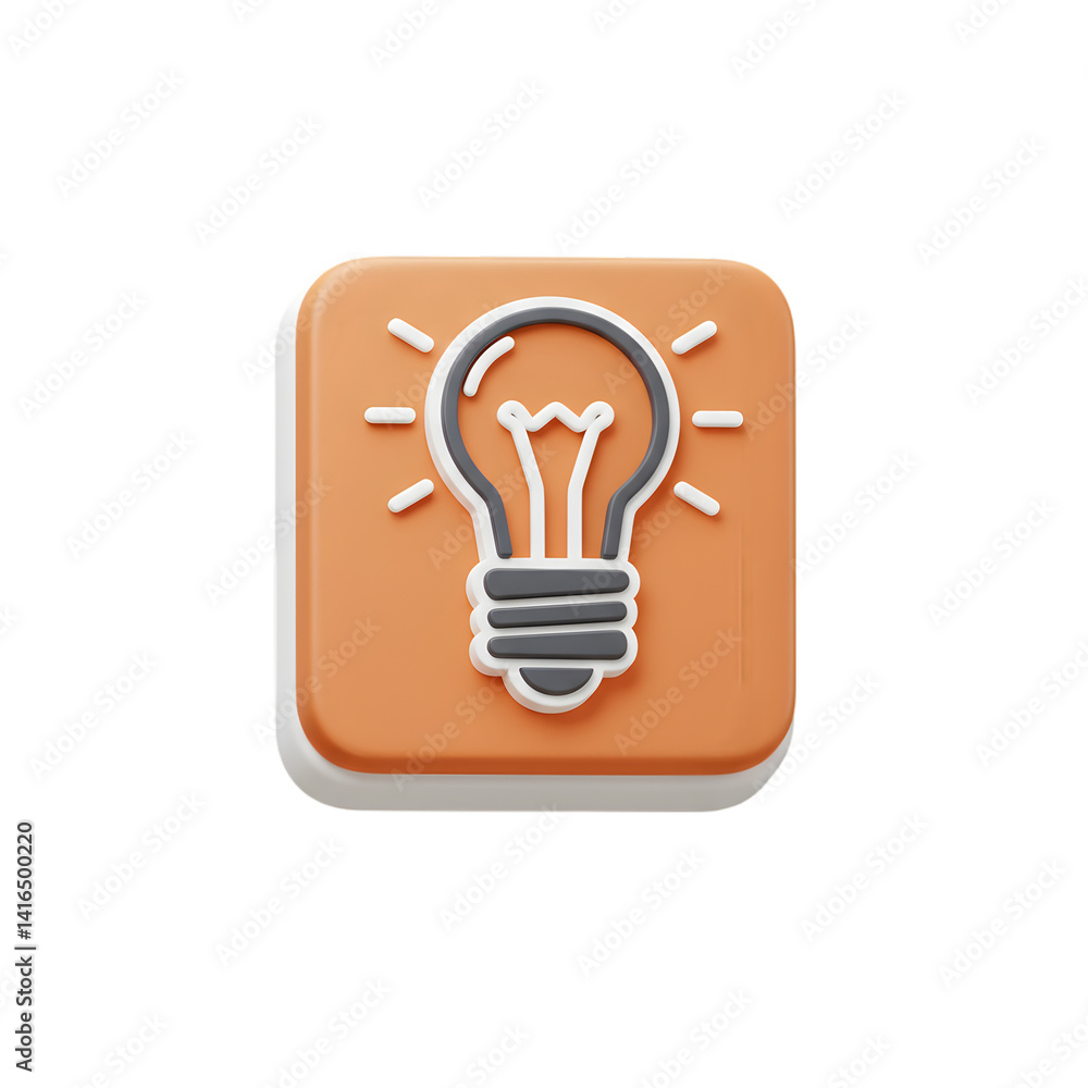 3D Illustration of lightbulb on orange square, symbol of innovation and idea 3D Illustration of lightbulb on orange square, symbol of innovation and idea