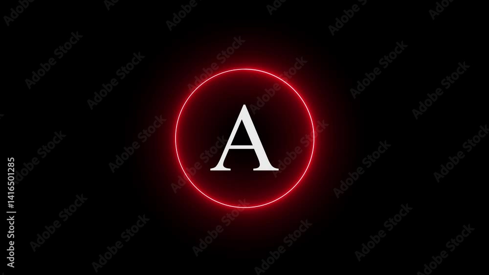 Glowing Red Neon Circle with Letter A Inside — Futuristic Sci-Fi Alphabet Monogram Frame for Logo Animation, Title Design, and Digital Overlays. Glowing Red Neon Circle with Letter A Inside — Futuristic Sci-Fi Alphabet Monogram Frame for Logo Animation, Title Design, and Digital Overlays.