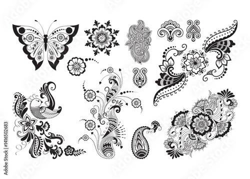Mehndi vector, Mehndi clipart, Mehndi silhouette