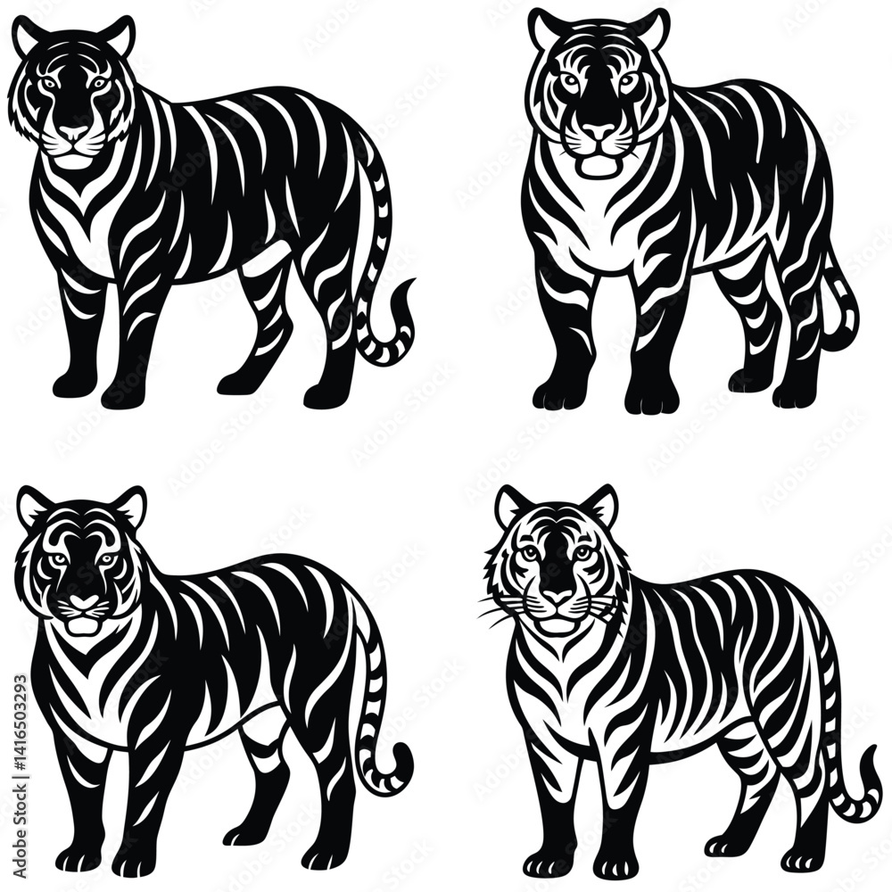 Obraz premium Tiger Vector Silhouetted Bundle Set Collection