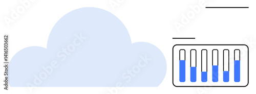 Large light blue cloud alongside a vertical bar graph analyzing data performance metrics. Ideal for technology, innovation, data analysis, cloud storage, server monitoring, statistics, simple landing