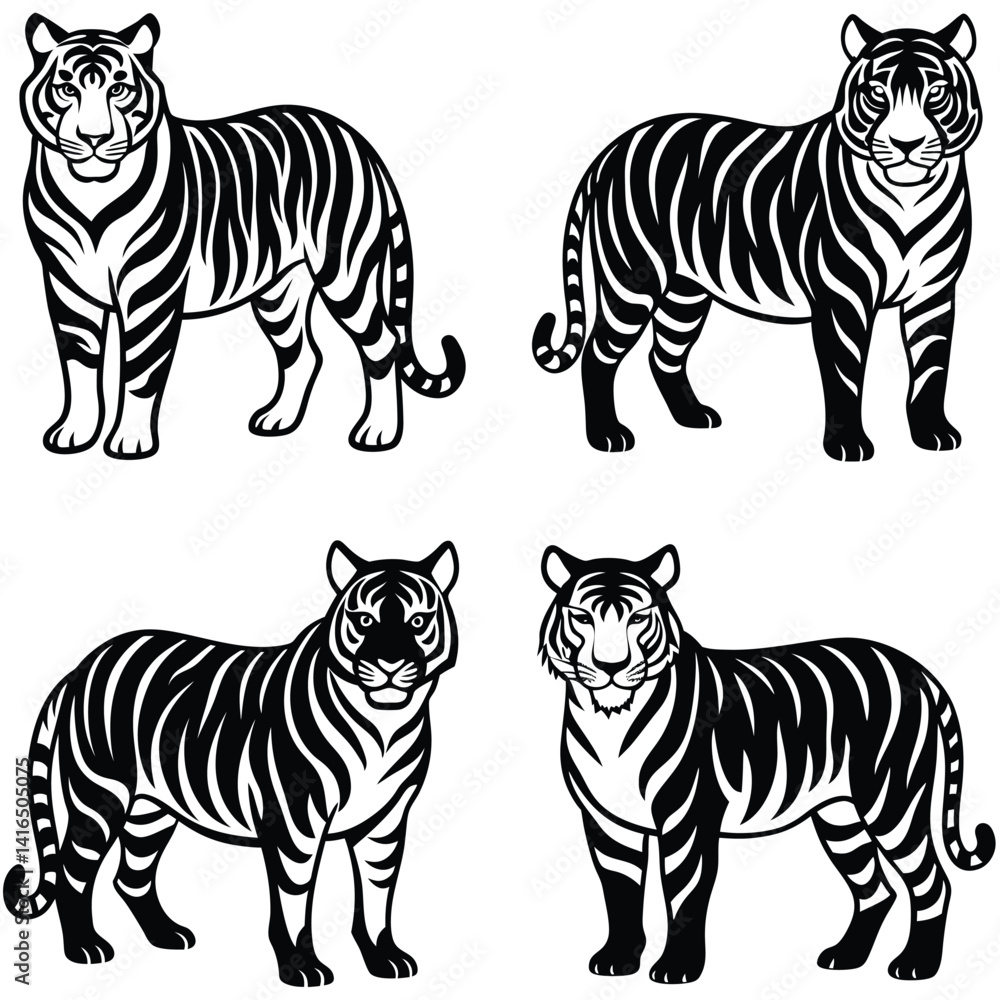 Obraz premium Tiger Vector Silhouetted Bundle Set Collection