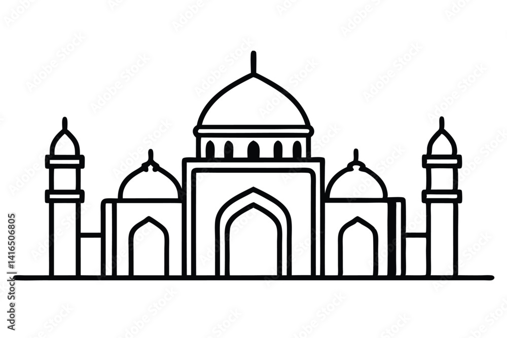 Mosque line art vector icon isolated on white background Mosque line art vector icon isolated on white background
