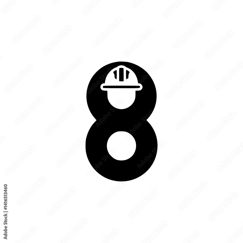 Number 8 with Construction Worker Helmet Design, Stylized black number 8 featuring a construction hard hat, symbolizing safety, labor, and industrial themes through bold numeric design.
Number 8 with Construction Worker Helmet Design, Stylized black number 8 featuring a construction hard hat, symbolizing safety, labor, and industrial themes through bold numeric design.