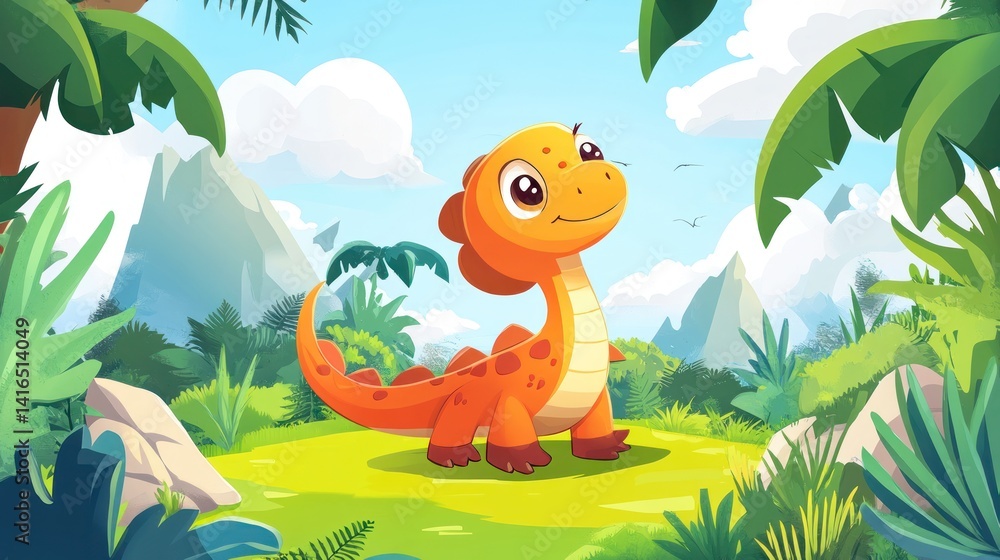 Cute dinosaur in a lush jungle (151)