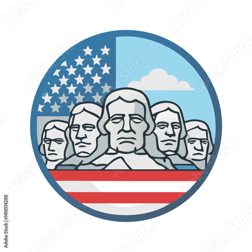 Mount Rushmore with American flag circle