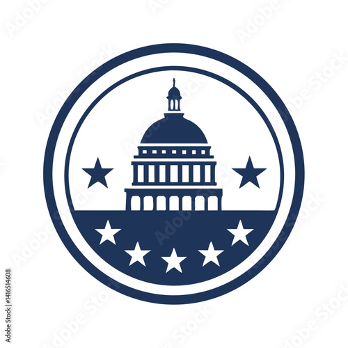 Capitol building icon in navy blue circle