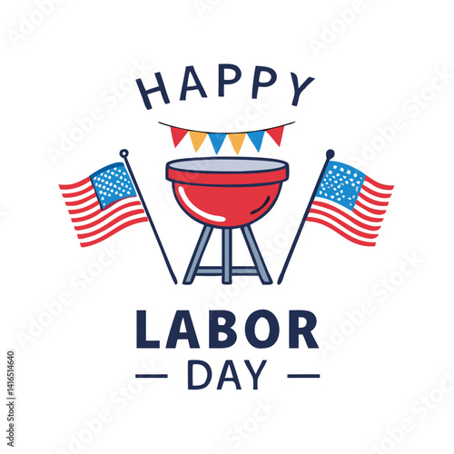Labor Day BBQ celebration icon with flags